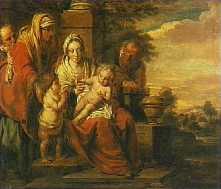 Pieter Jozef Verhaghen - Sacra Famiglia con Elisabetta, Zaccaria e Giovanni Battista in un paesaggio